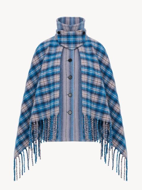 Chloé HIGH-NECK SHORT CAPE COAT IN CHECK WOOL & ALPACA