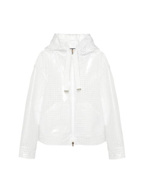 coated pattern-lace hooded jacket