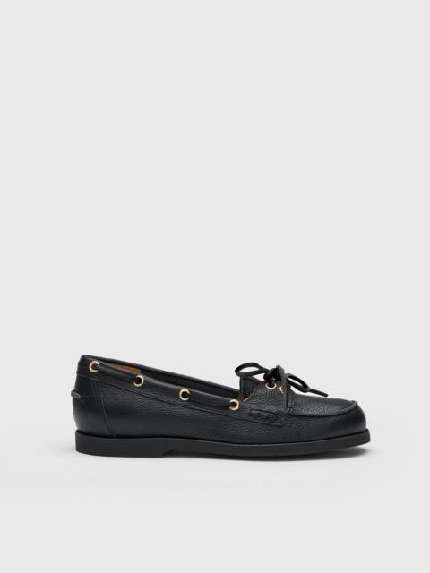 ATP ATELIER Nesso Black Grained Leather Boat shoes