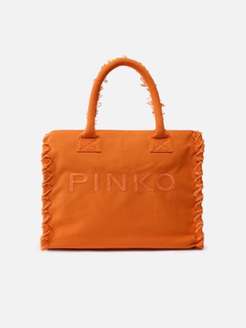 PINKO MEDIUM BEACH SHOPPING TOTE IN CANVAS WITH LOGO AND FRAYING