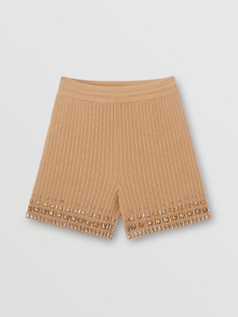 Burberry Crystal Detail Cable Knit Wool Blend Shorts
