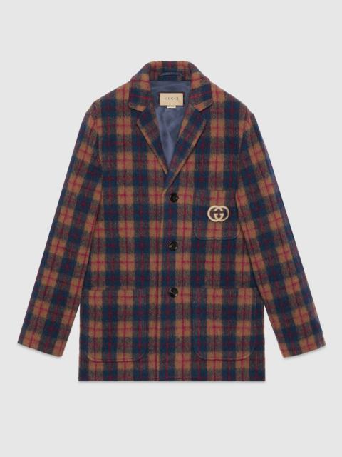 Check wool jacket with Interlocking G