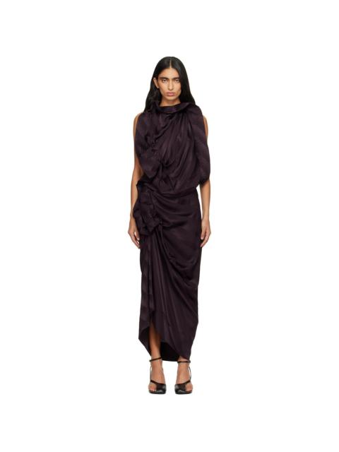 Dries Van Noten Purple Draped Silk Maxi Dress