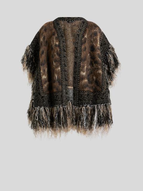 Etro MOHAIR-BLEND JACQUARD CAPE WITH FRINGING AND LEOPARD MOTIF