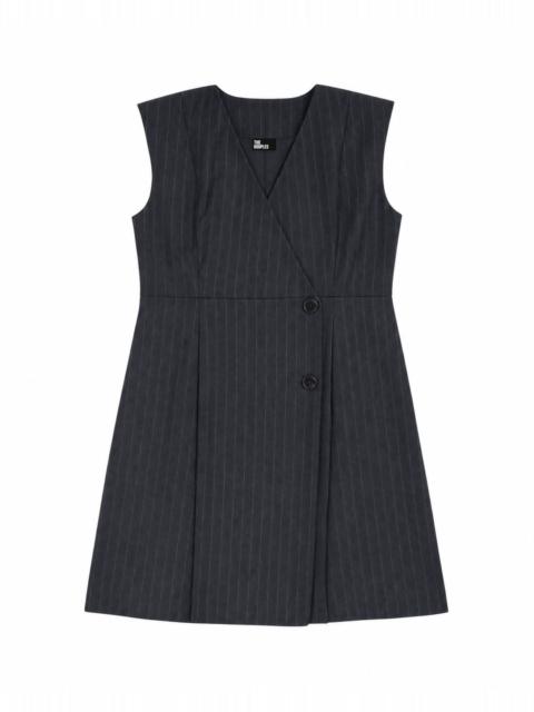 The Kooples SHORT, WRAP-STYLE DRESS IN NAVY-STRIPED WOOL