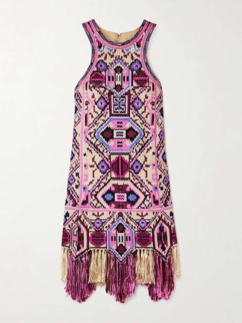Isabel Marant Yasmine fringed embellished embroidered silk mini dress Pink