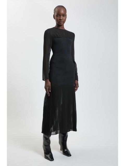 KAREN MILLEN Woven Knit Mix Pleated Midi Dress