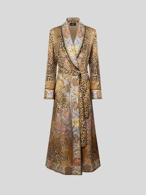 SILK ROBE COAT WITH PAISLEY AND ANIMAL MOTIF