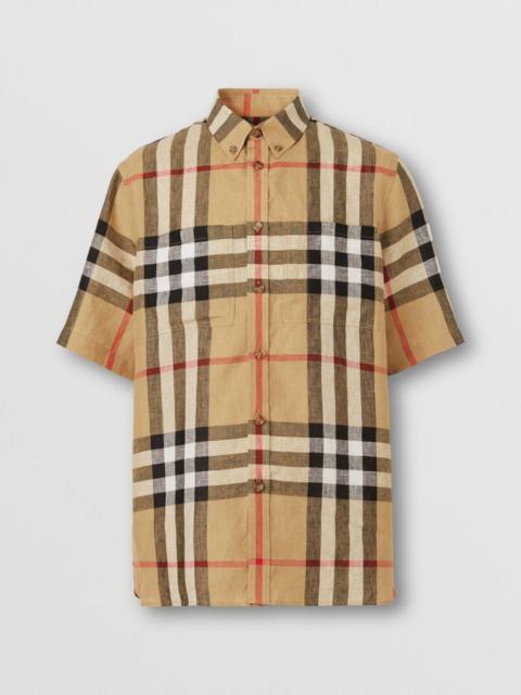 Burberry Short-sleeve Check Linen Oversized Shirt