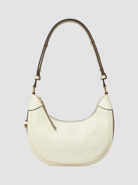 TORY BURCH Women's T Monogram Debossed Leather Crescent Bag - Light Cream