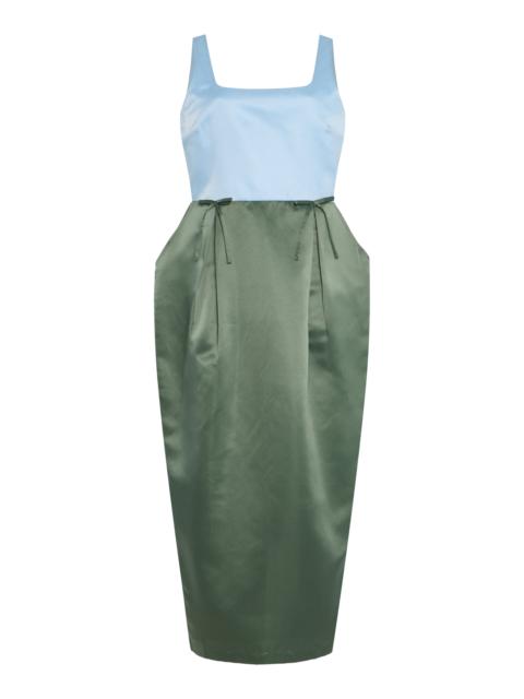 MARLIES GRACE Exclusive Bow-Detailed Satin Midi Dress blue
