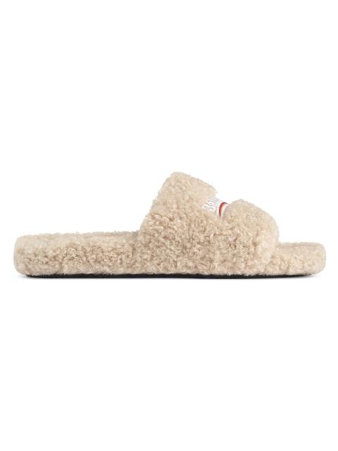 BALENCIAGA faux-shearling 자수 로고 슬라이드