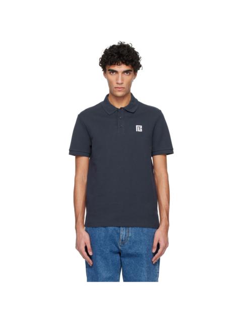 Balmain Navy Embroidered Cotton Polo