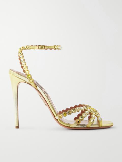AQUAZZURA Tequila 105 Crystal-embellished Metallic Leather Sandals