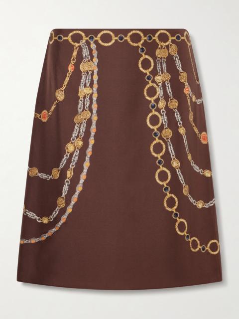 VERSACE Printed Silk-twill Knee-length Skirt