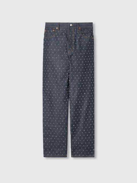 GUCCI Cropped denim pant with embroidery