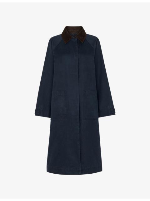 WHISTLES Gabriella Contrast-Collar Relaxed-Fit Waxed Overcoat