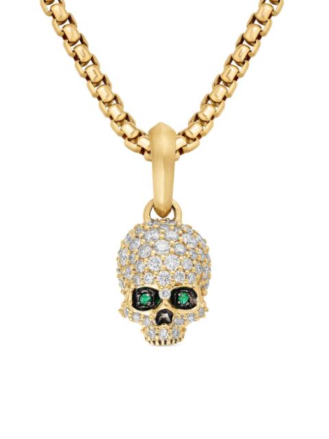 DAVID YURMAN Men's Memento Mori Skull in Full Pavé Diamonds, Emeralds and 18K Yellow Gold, 14mm - Emerald