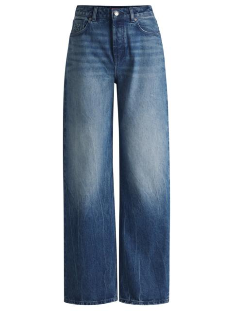 HUGO STRAIGHT-FIT WIDE-LEG JEANS IN BLUE COTTON DENIM