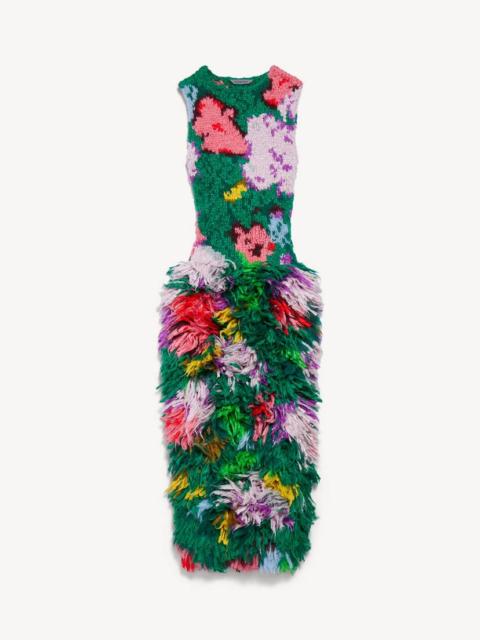 BALENCIAGA Women's Dress In Silk Intarsia Hand Knit in Green/pink