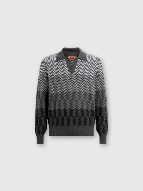Missoni Long-sleeved polo shirt in zigzag virgin wool