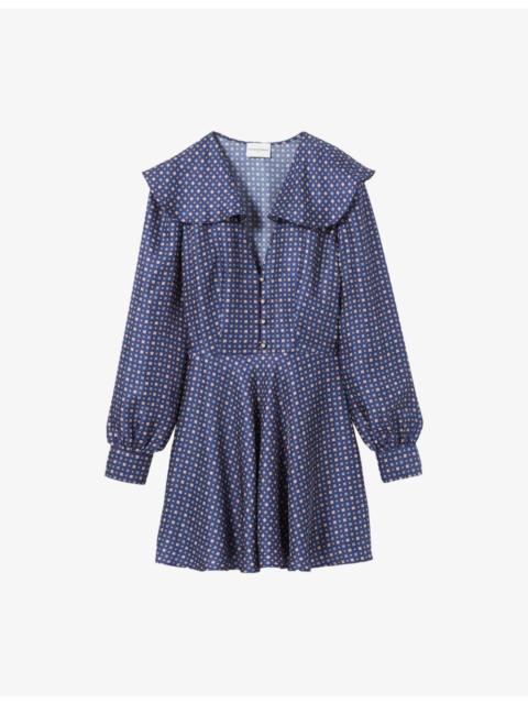 Claudie Pierlot Geo-Print V-Neck Silk Mini Dress