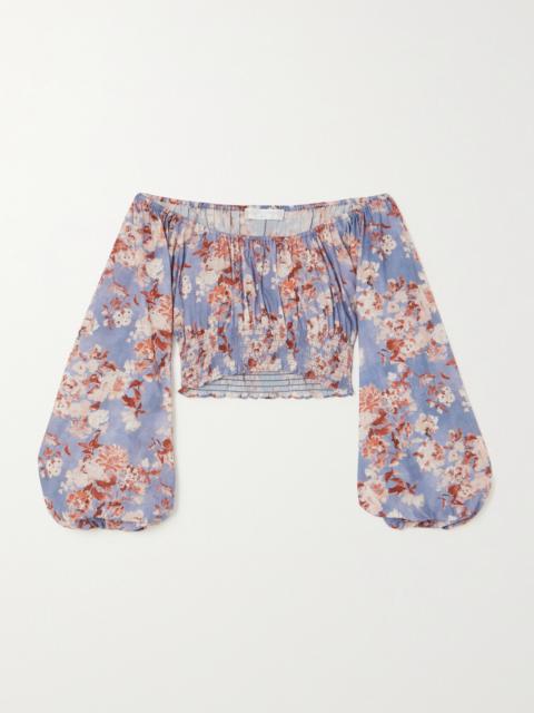 CAROLINE CONSTAS Cornelia Cropped Off-the-shoulder Floral-print Cotton-voile Top