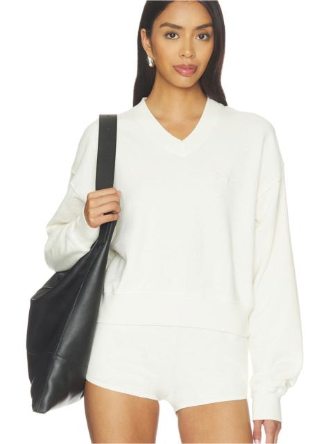 ÉTERNE Lightweight French Terry Cropped V-neck Sweatshirt