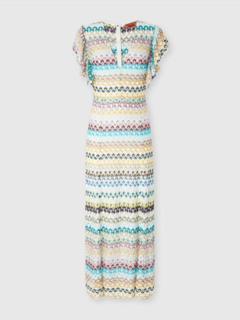Missoni Dégradé lace long dress with V-neck and ruffled sleeves