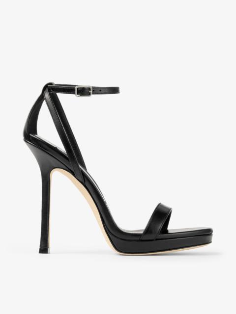 JIMMY CHOO Moza Platform 120 Black Shiny Nappa Leather Sandals