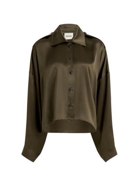KHAITE Bodine Washed Silk Top olive