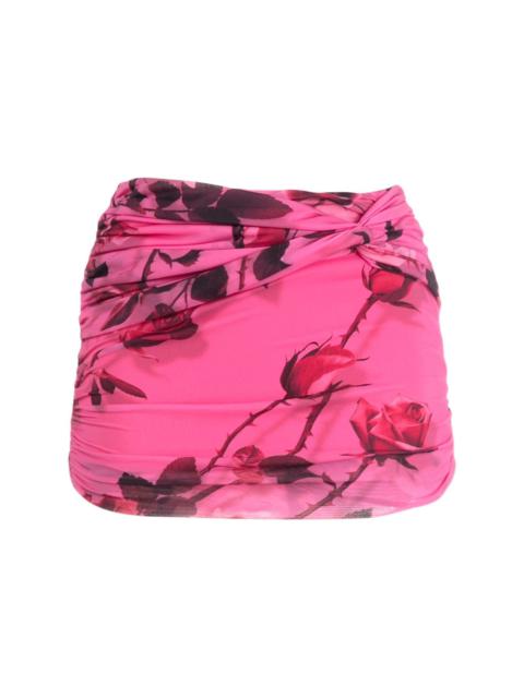 floral-print ruched miniskirt