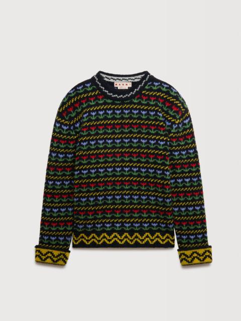 Marni BLACK SHETLAND WOOL SWEATER WITH FAIRISLE MOTIF