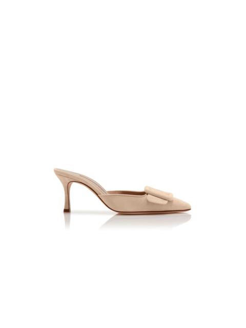 Manolo Blahnik Light Beige Suede Buckle Mules