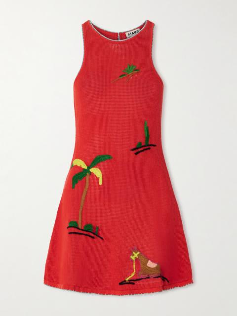 STAUD Marea Embroidered Open-knit Mini Dress