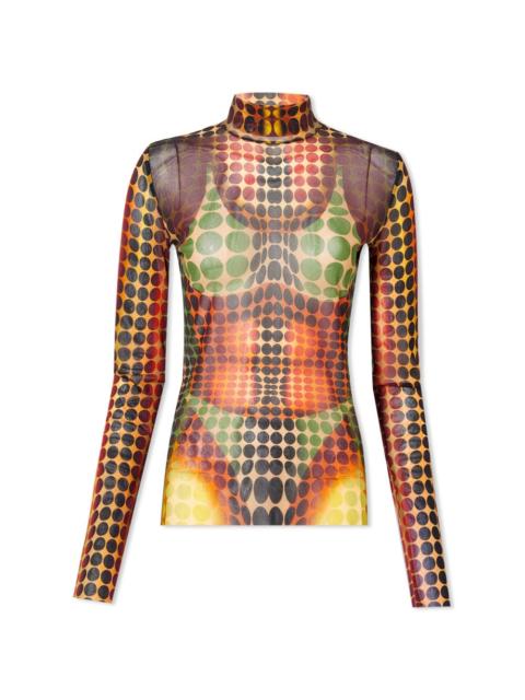 Jean Paul Gaultier Cyber Print High Neck Mesh Top