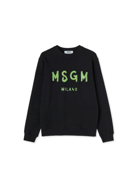 Solid color cotton crewneck sweatshirt with brushed MSGM logo