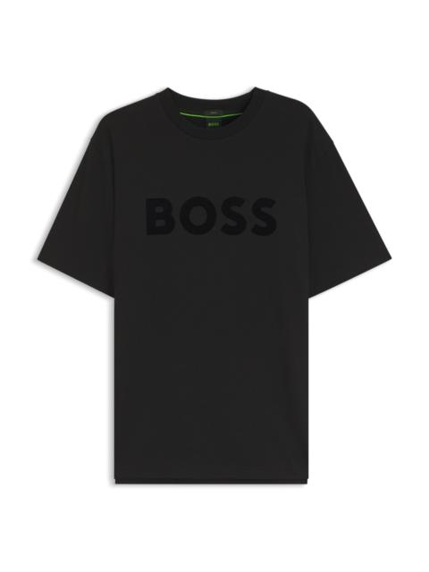 BOSS TONAL FLOCKED-LOGO T-SHIRT IN STRETCH COTTON