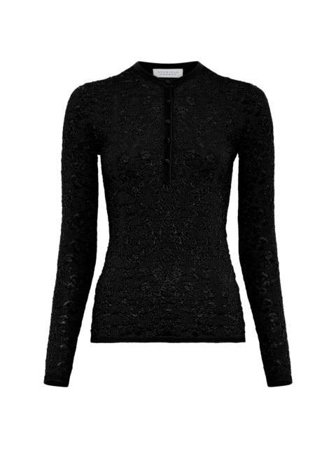 GABRIELA HEARST Gaviran Lace Knit Henley in Black Merino Wool