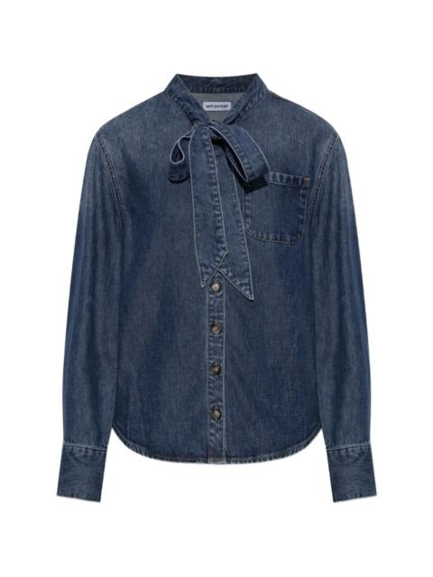 self-portrait tie-neck denim shirt