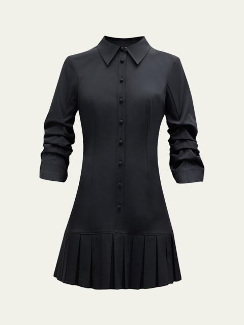 Cinq à Sept Lucilla Topstitched Pleated-Hem Mini Shirtdress
