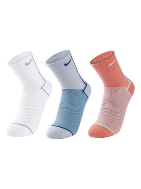Nike Nike Everyday Plus Lightweight Training Sports Breathable Socks Couple Style 3 Pairs White Pink Blue