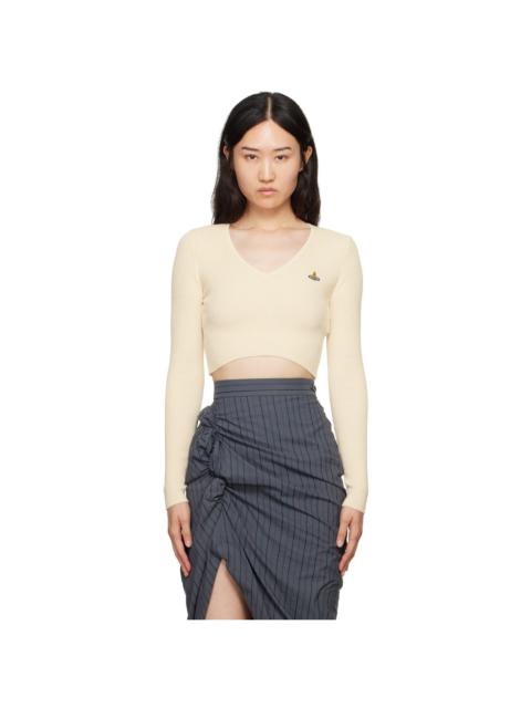 Vivienne Westwood Off-White Bea Cropped V-Neck Sweater