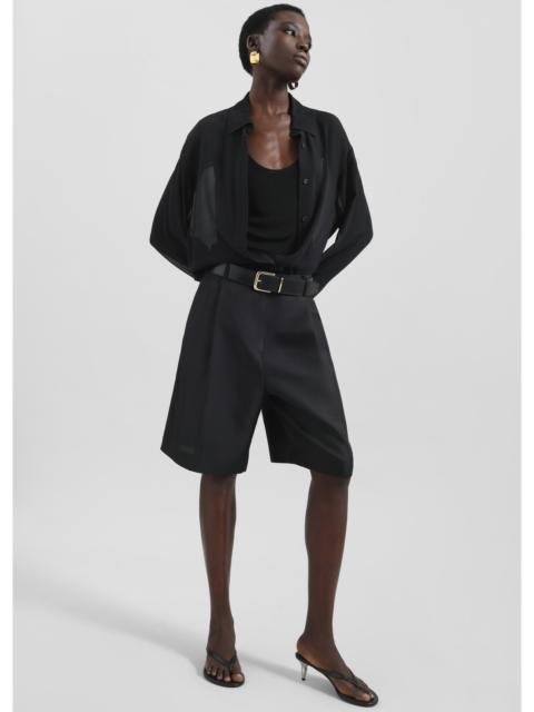 The Frankie Shop Marfa Pleated Silk Bermuda Shorts - Black
