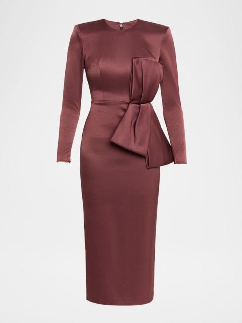 ALEX PERRY Bow Satin Crepe Long-Sleeve Midi Dress