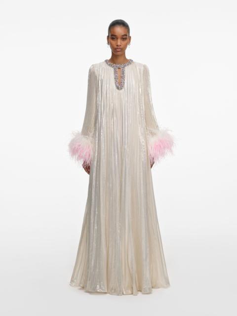 self-portrait Champagne Metallic Ombre Feather Maxi Dress