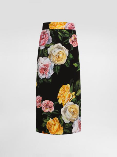 Dolce & Gabbana Peony and rose-print charmeuse calf-length skirt