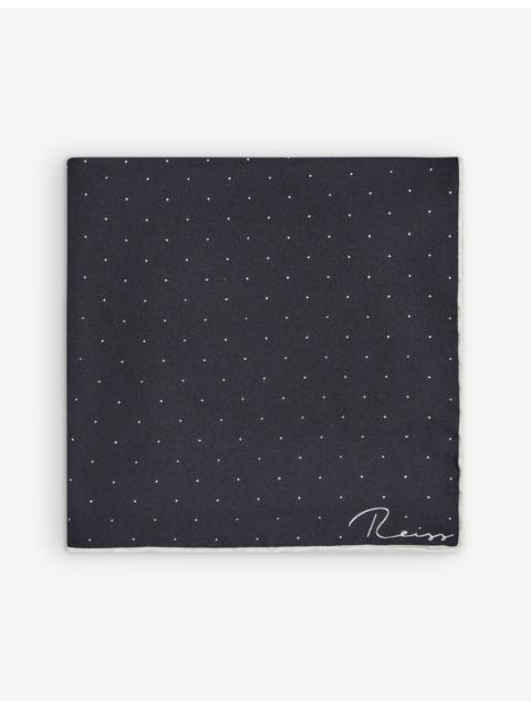 REISS Liam polka-dot logo-print silk pocket square