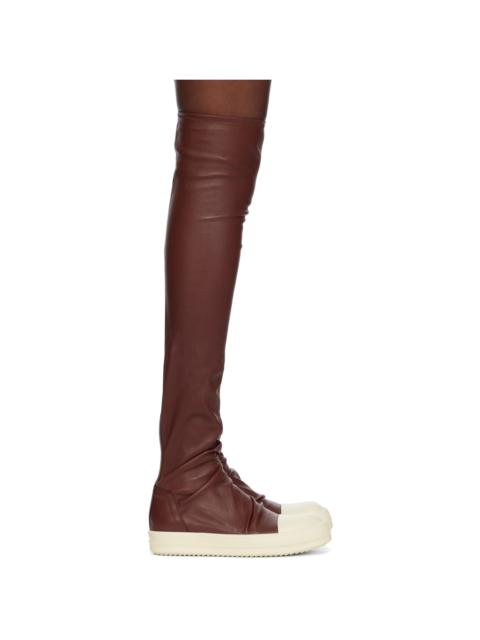 Burgundy Knee-High Stocking Boots