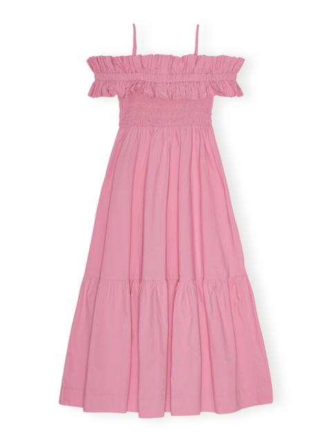 GANNI PINK COTTON POPLIN LONG SMOCK DRESS